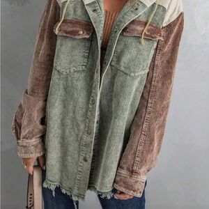 Women's Corduroy Jacket in Green and Brown